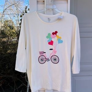 NWT Kim Rogers Fun Cream Bicycle Heart Balloons Valentine Top